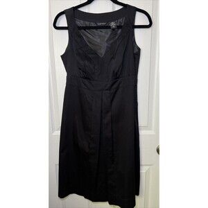 New York and Company Sheath Dress Size 4 Black Cotton Pleated Sleeveless Career